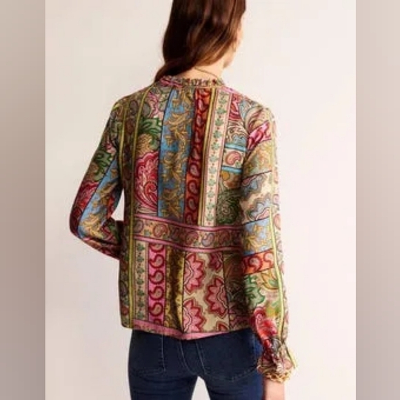 BODEN Romantic Top Women Colorful Blouse Size 2 Silk And Viscose Fabric Loose - Picture 2 of 15